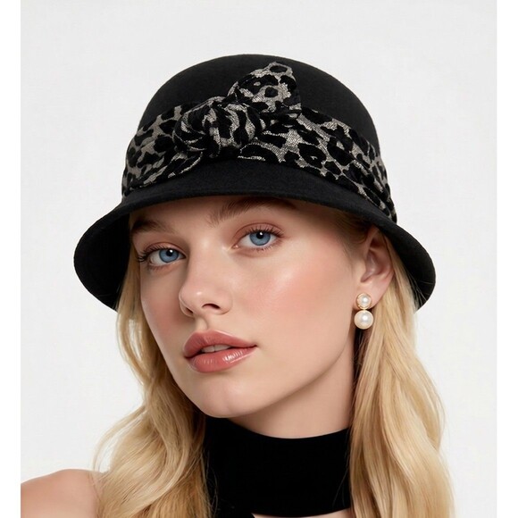 Callanan Millinery Accessories - Callanan Cloche Bucket Bowler Hat Black 100% Wool Bow Bohemian City One Size